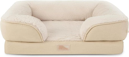 TOWN & COUNTRY EVERYDAY CuddleTown Comfy Solid Bolster Sofa Pet Bed, Supportive & Calming Egg Crate Foam, Non-Slip Bottom, Machine Washable Cover, Beige, Large 35"x25"x8"