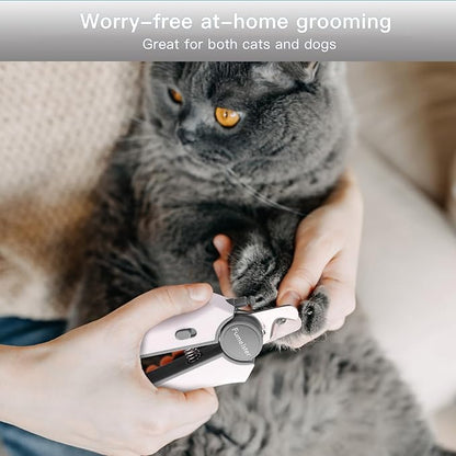Type-C Rechargeable Dog & Cat Nail Clippers - LED Pet Nail Trimmer with Built-in Nail File, Extra Sharp Blades for Small & Medium Dogs, Indoor Cats (White-Gray)