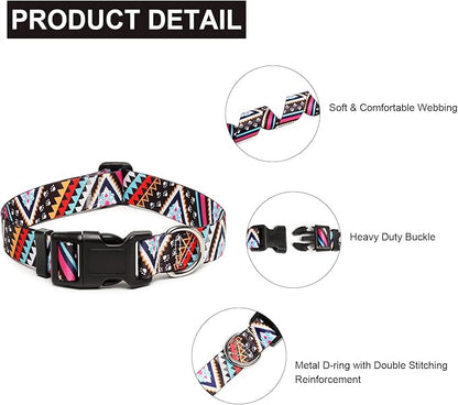 Mercano Adjustable Dog Collar - Special Design Patterns, Soft Nylon Comfortable Durable Pet Collar for Small Medium Large Dogs (L, Ethnic Pink)