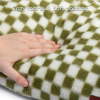 Hollypet Fluffy Plush Dog Cat Pet Couch Soft Calming Sofa Bed for Medium Small Cats and Dogs, Green and White