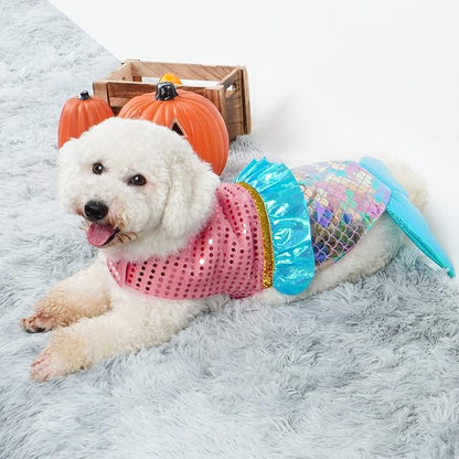 cyeollo Dog Costumes for Large Dogs Sparkly Mermaid Cosplay Clothes Pet Costme Birthday Party Outfit Dog Halloween Costumes Size XL