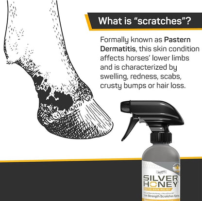 Silver Honey Rapid Relief 6oz Spray for Horses Only, Use on Equine Scratches / Pastern Dermatitis / Mud Fever / Dew Poisoning / Cracked Heels