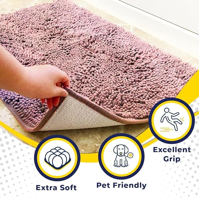 Muddy Mat® Shown on TV – Super Absorbent Door Mat Indoor, Microfiber Quick Dry Chenille Entryway Rug, Non-Slip Front Door Mat, Indoor Mats for Entryway, Machine Washable Pet Rug, Pink 36"x60"