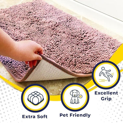 Muddy Mat® Shown on TV – Super Absorbent Door Mat Indoor, Microfiber Quick Dry Chenille Entryway Rug, Non-Slip Front Door Mat, Indoor Mats for Entryway, Machine Washable Pet Rug, Pink 36"x60"