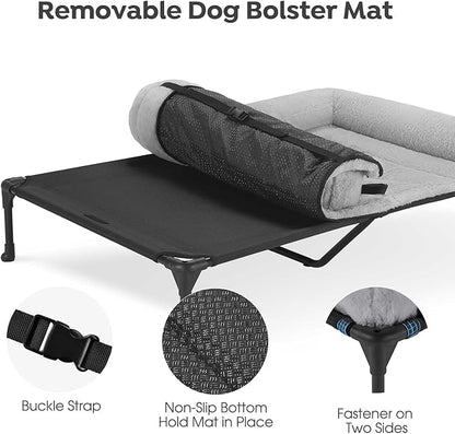 Veehoo Cooling Elevated Dog Bed with Fluffy Plush Bolster Cushion, Indoor Raised Dog Beds for Large Dogs, Soft Pet Sofa Cot with Removable Washable Mat, No-Slip Feet, 49 x 33 inches, Grey