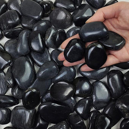 2 lbs Black Pebbles for Indoor Plants, 1-2 Inch Decorative River Rocks for Planters, Landscaping Stones, Vase Fillers and Outdoor Garden