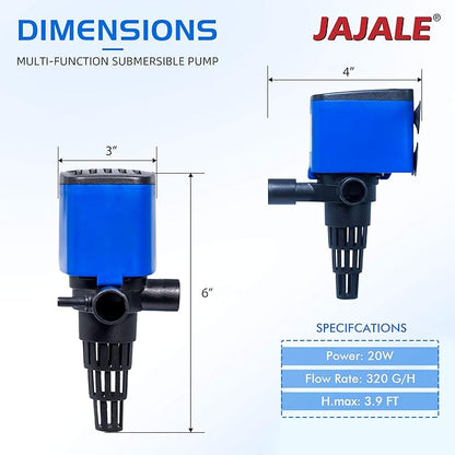 Water Pump 320 GPH Submersible Internal Aquarium Powerhead Water Pump Ultra Quiet for Aquarium,Fish Tank