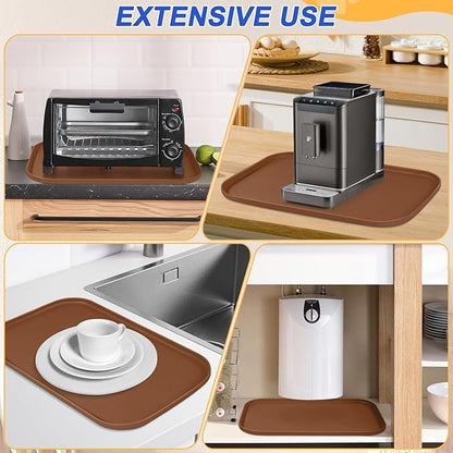 Silicone Pet Feeding Mat with Raised Edge for Food and Water, Dog Bowl Mats, Cat Bowls Placemat with High Lip for Floor Waterproof, Rubber Tray for Cats and Dogs 24 x 16 x0.8 Brown