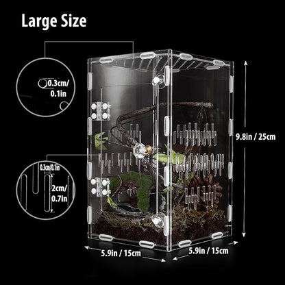 Jumping Spider Enclosure, Large Acrylic Praying Mantis Habitat, 10"*6"*6" Ventilated Insect Terrarium Cage with Front Opening Door for Small Retiles - Arboreal Tarantula, Snails, Bug, Lizard