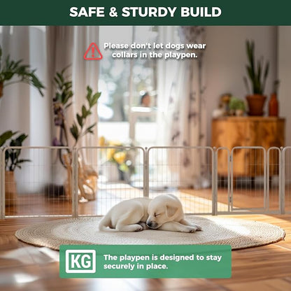 FXW Homeplus Unleashed Indoor Dog Playpen - Stress-Free and Safe Play, Heavy Duty 24 Inch 8 Wire Panels Dog Pen for Puppy and Small Dogs, White│Patented