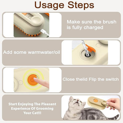 Cat Steam Brush for Shedding, 2025 New 4 in 1 Rechargeable Steam Pet Brushes for Cats & Dogs, Indoor Anti-static Pets Brush for Massage, Cleaning, Shedding & Combing Hair (Beige)
