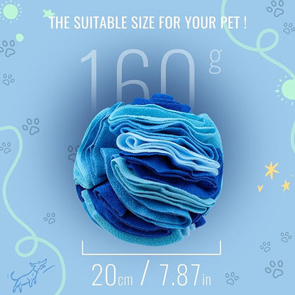 Pet Snuffle Ball, Puzzle Sniffing Interactive Dog Ball for Blind Dogs Training Stress Relief Dog Enrichment Toys Treat Machine Washable (20cm, Ocean Blue)