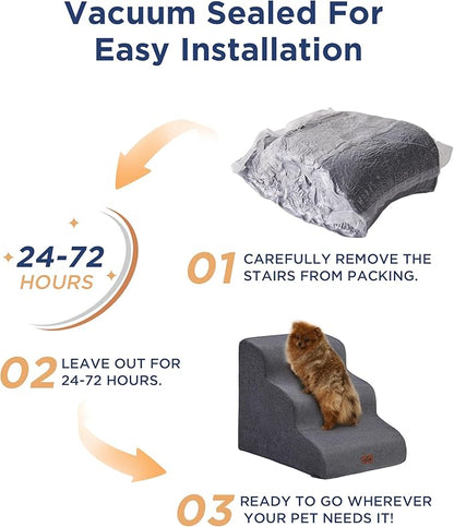 Beige Curved Dog Stairs Ramp for Small Dogs & Cats 22.8" H, 4-Step Dog Steps for Couch Sofa and Chair, Pet Stairs for Cats, Non-Slip Balanced Pet Steps