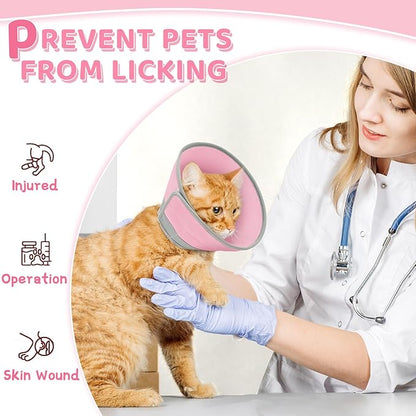 Cat Cone Collar Soft to Stop Licking, Adjustable, Foldable Lightweight Kitten Cones After Surgery Recovery for Cats & Kittens, Cat Cone Alternative (Solid Pink, L)