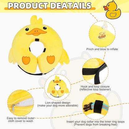 KOOLTAIL Inflatable Dog Cone Collar, Soft Dog Cone Alternative for Large Medium Small Dogs After Surgery, Cute Costume Adjustable Donut Neck Cone for Dogs Cats, Comfortable Recovery E Collar, Duck M