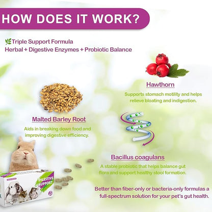 Digestive Support for Rabbits - High Fiber Probiotics, GI Stasis Prevention, Promote Gut Motility, Critical Care Herbivore Supplement, Rabbit & Guinea Pig Treats/Food, 36 Capsules