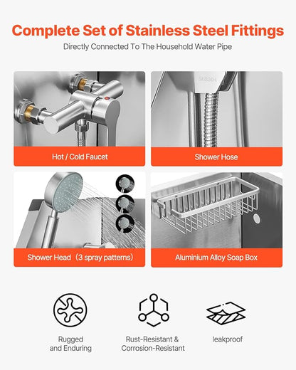 VEVOR Stainless Steel Dog Washing Station, 34 inch Pet Grooming Tub w/Faucet & Showerhead & Soap Holder & Play Balls Simple Dog Bathtub for Multiple Pets, Home Washing Sink