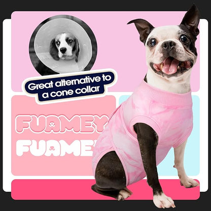 FUAMEY Recovery Suit for Dogs After Surgery,Soft Breathable Dog Bodysuit E-Collar & Cone Alternative Surgical Suit,Male Female Dog Neuter Spay Suits Anti Licking Wounds Onesie Pink Tie Dye S