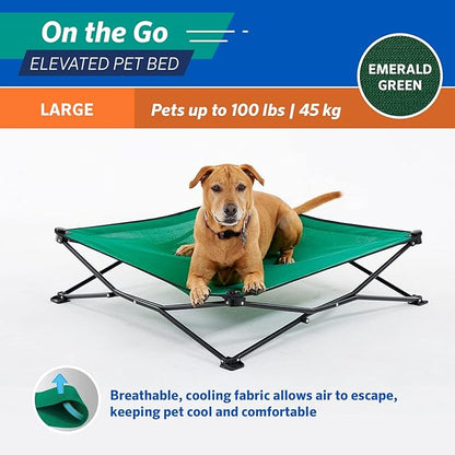 Coolaroo On-The-Go Elevated Dog Bed - Foldable Pop-Up Travel Dog Bed with Breathable, Moisture-Resistant Fabric, Carry Bag Included, Lightweight & Portable, Emerald Green, Large