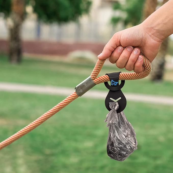PuppyDoggy Dog Poop Bag Holder for Leash Waste Bag Carrier Dog Poop Bag Dispenser for Walking Running Bicycle Accessory 4 Pieces (Black + Blue)
