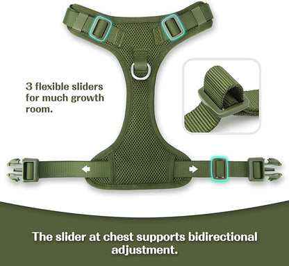 No Pull Dog Harness for Small Medium Large Dogs - Adjustable Two-Layer Mesh Dog Vest with Dual Clip, Escape Proof, Quick Release, Lightweight Breathable Mesh for Walking Hiking (Misty Green,L)
