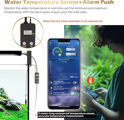 GLOWRIUM Smart Aquarium Light, Bluetooth + WiFi Dual Control Freshwater Fish Tank Light with App, Multi-preset Spectrum, Brightness Adjustable, Anti-Drop, Real Time Water Temperature Sensor (24-36 in)