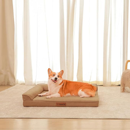 Chew Proof Dog Bed, 3" Memory Foam Dog Bed for Medium and Large Dogs, Removable and Washable Microsuede Cover, Waterproof Liner, Nonskid Bottom, 36x27 Inches L Khaki