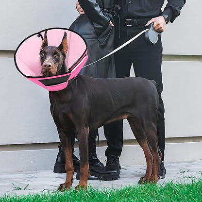 Dog Recovery Collar Cone for Medium Dogs, Adjustable Dog Cone Alternative After Surgery for Dogs to Stop Licking, Breathable Soft Cone for Medium Large Dogs, Pink M