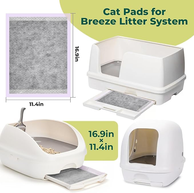 Cat Pads Refills for Tidy Cats Breeze Litter System - Super Absorbent 6-Layer Pads for Odor Control, Activated Carbon - 16.9" x 11.4" - Pack of 20 Litter Box Replacement Pads