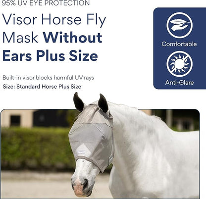 Plus-Size Horse Mask Without Ears | 95% UV Eye Protection | Built-in Visor | Breathable, Lightweight Mask | Adjustable Fit for Comfort Horse (Large Size)