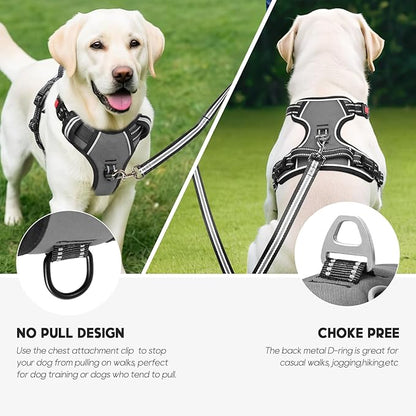 Timos Dog Harness Small Sized, No Pull with Neck Lockable Snap,No Choke Front Clip Dog Reflective Harness,Adjustable Metal Rings 3 Buckles,Easy Control Handle for Small Dogs Gray S