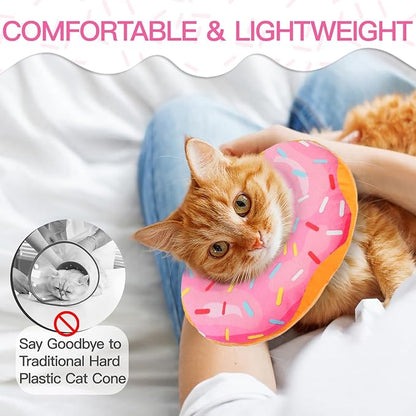 Cat Cone Collar Soft, Cute Cat Donut Collar After Surgery, Adjustable Kitten Recovery Cones to Stop Licking, Lightweight Neck Elizabethan Collars for Cats Kittens (Pink, Medium)