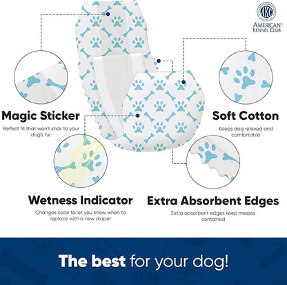 American Kennel Club Male Dog Wrap, Disposable Diapers with Wetness Indicator, X-Small, 50 Count