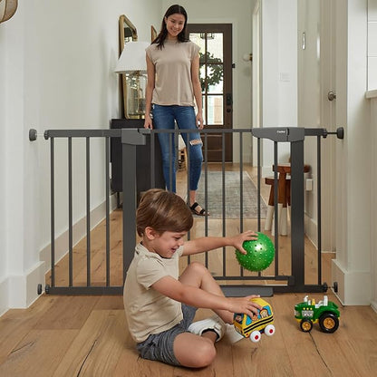 Cumbor 2 Pack 29.7-46" Baby Gate for Stairs, Mom's Choice Awards Winner-Auto Close Dog Gate for doorways, Easy Install Pressure Mounted Pet Gates indoor, Easy Walk Thru Wide Safety Gate for Dog, Black