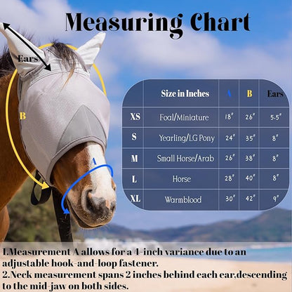 Horse Fly Mask, Adjustable Fly Masks for Horses with Ears, UV Protection from Insect Pests Comfort Mesh Without Nose Average Size Horses Accessories(Medium)