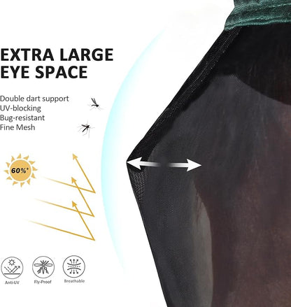 Harrison Howard Pro Luminous Horse Half Face Fly Mask Large Eye Space with Ears UV Protection for Horse Hunter Green XL