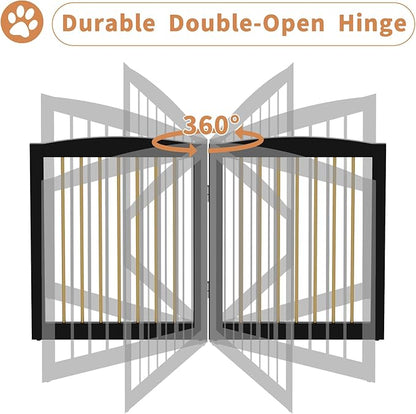 Freestanding Pet Gate for Dogs, Indoor Wooden Dog Gate for House, Extra Wide Dog gate, Foldable Dog Gate for Stair, Doorway, Hall, Support Feet Included, 120 Inch Wide, 6 Panels 32",Black&Gold