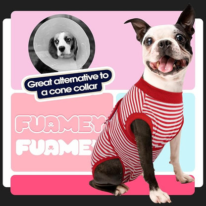 FUAMEY Dog Recovery Suit Male,Dogs Surgery Neuter Suits Puppy Spay Shirts for Female Protect Dog's Skin Anti Licking Abdominal Wounds Doggie Onesie Pet Bodysuit Alternative to Cone Red Stripes M