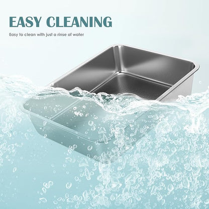 IKITCHEN Stainless Steel Cat Litter Box, Large Metal Litter Pan for Cats, Kitty Litter Box Never Absorbs Odors, Low Side Entry Non Stick, Easy Clean 17.5 x 13.5 x 4 inches