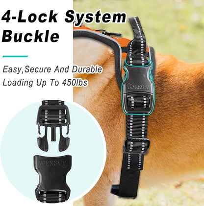 BARKBAY No Pull Dog Harness Large Step in Reflective Dog Harness with Front Clip and Easy Control Handle for Walking Training Running(Orange,XL)