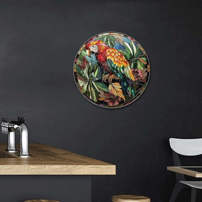 Lygond Metal Sign Tin Sign Circular Stained Glass Parrot Funny Outdoor Decor for Restaurant 12×12 Inches