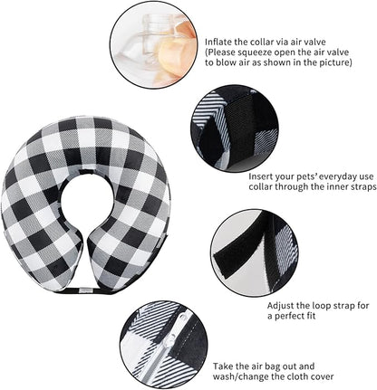 CuteBone Inflatable Dog Neck Donut with Removable Soft Fleece Covers for Small/Medium/Large Dogs and Cats After Surgery GWB03XL