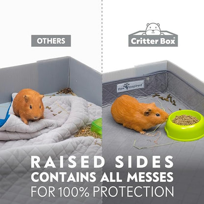 Paw Inspired Critter Box Washable Cage Liner, Reversible Fleece Bedding with Raised Sides for Guinea Pigs and Other Small Animals (C&C 2x4 (14" Grids), Gray/Green)