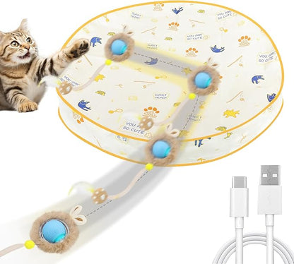 Interactive Cat Toys, Smart Rolling Ball in Play Mat, Automatic Speedy Moving Ball for Indoor Exercise, Motion Activated Pet Balls for Hide and Seek Mouse Catching Game (Blue)