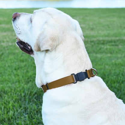 Dogline Biothane Waterproof Dog Collar with Herm Sprenger Stainless Steel Quick Release Buckle – Heavy Duty Tactical Durable Collar for Dogs – Comfortable and Safe Pet Collar, W 3/4" L 12-19", Brown