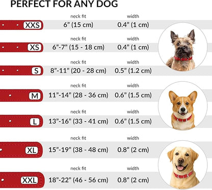 CollarDirect Rolled Leather Dog Collar, Soft Padded Round Puppy Collar, Handmade Genuine Leather Collar Dog Small Large Cat Collars 13 Colors (15-19 Inch, Red Textured)