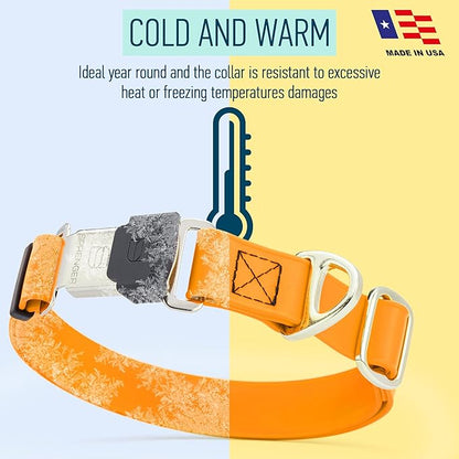 Dogline Biothane Waterproof Dog Collar with Herm Sprenger Stainless Steel Quick Release Buckle – Heavy Duty Tactical Durable Collar for Dogs – Comfortable and Safe Pet Collar W 3/4" L 12-19" Tangerine