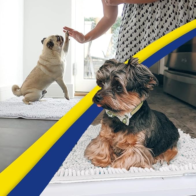 Muddy Mat® AS-SEEN-ON-TV Highly Absorbent Microfiber Door Mat and Pet Rug, Non Slip Thick Washable Area and Bath Mat Soft Chenille for Kitchen Bathroom Bedroom Indoor and Outdoor-White Runner 59"X24"