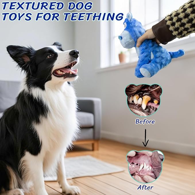 Blue Hippo Squeaky Dog Toy – Crinkle Plush Chew Toy for Small, Medium & Large Dogs