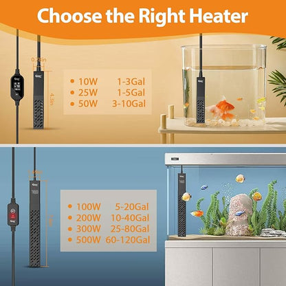 hygger Aquarium Heater, Upgraded Ceramic 25W/50W Small Fish Tank Heater with Digital LED Controller, Fast Heating, Precise Temperature Control, Turtle Tank Heater for Freshwater/Saltwater